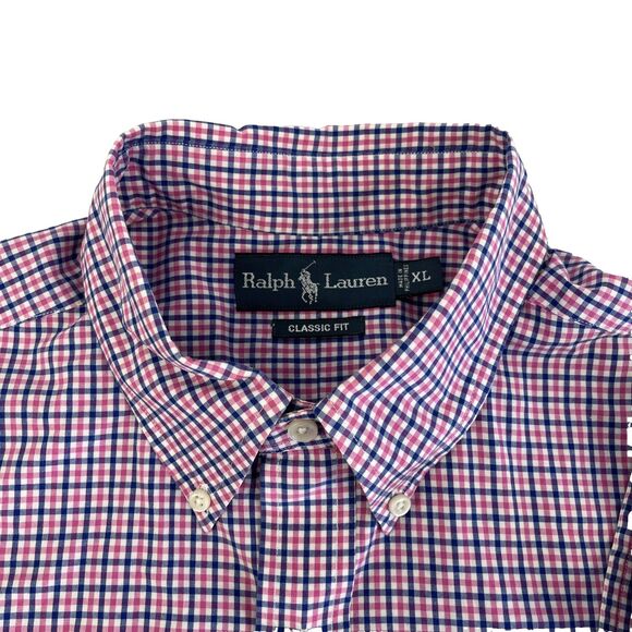Mens Ralph Lauren Long Sleeve Button Down Gingham Check Shirt Size XL Pink Blue - Picture 2 of 8